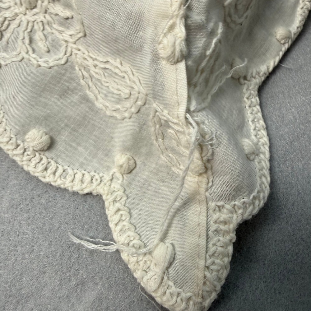 Vintage Embroidered Cream Throw Pillow Scalloped Lace Trim Cottagecore 12x12 - Picture 4 of 9